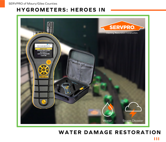 Image shows a popular hygrometer used by SERVPRO technicians called a Protimeter Hygromaster 2